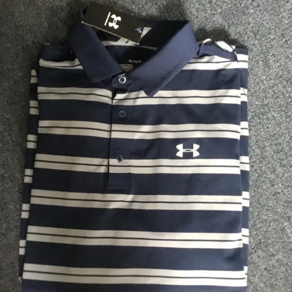 Under Armour Men's Polo in Navy and White Stripes - Picture 5 of 5